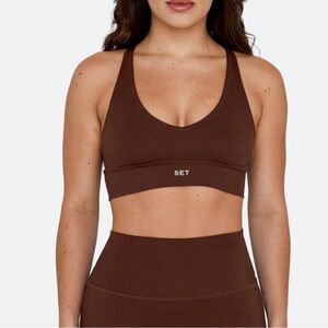 set active luxform racer v bra and bike shorts in coco brown